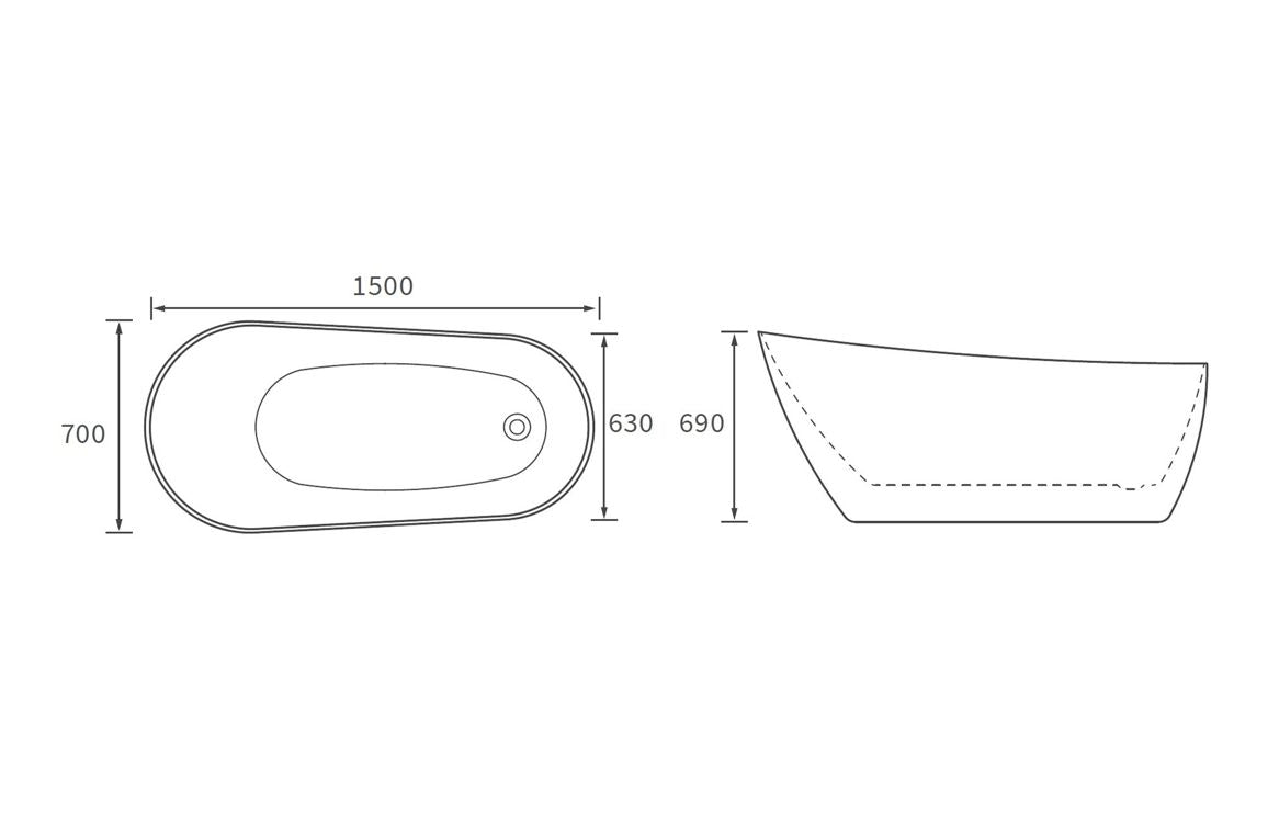 Valentina Freestanding Slipper 1500x700x690mm Bath