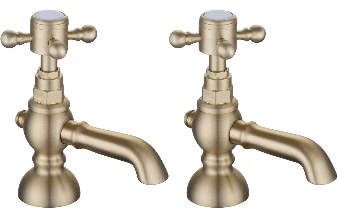 Foxhole Basin Pillar Taps - Brushed Brass