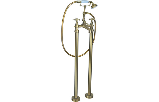 Foxhole Floor Standing Bath/Shower Mixer & Shower Kit - Brushed Brass