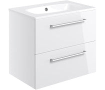 Nico 610mm Wall Hung 2 Drawer Basin Unit & Basin