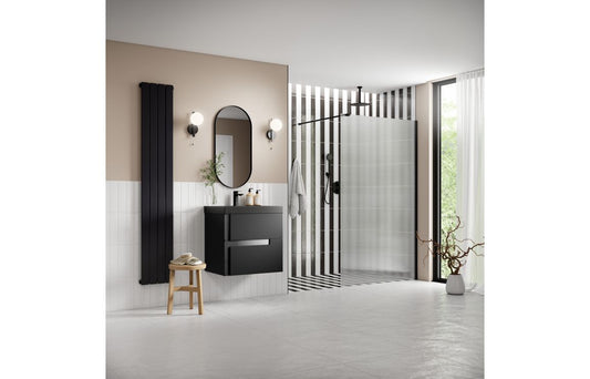 Sparta Fluted Wetroom Panel & Support Arm - Black