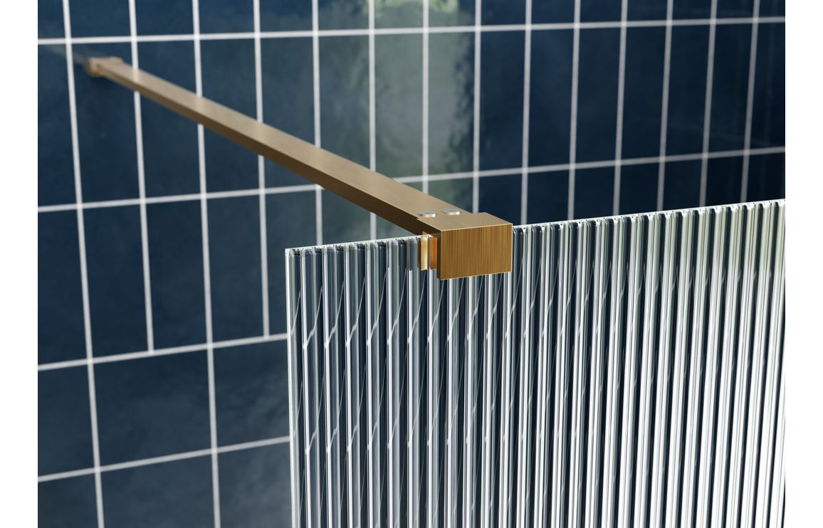 Sparta Fluted Wetroom Panel & Support Bar - Brushed Brass