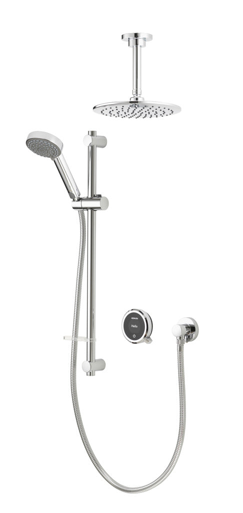 Aqualisa & ElisaQuartz Touch Divert Concealed Valve - Gravity - Chrome (inc. fixed head, ceiling arm, riser rail & Handset))